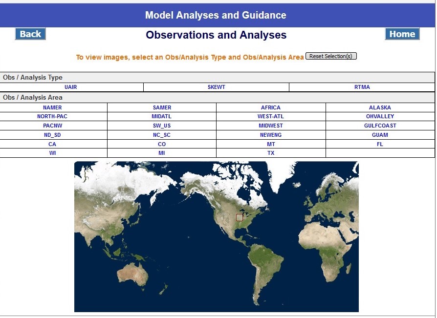 Observations and Analysis Area/Type Selection