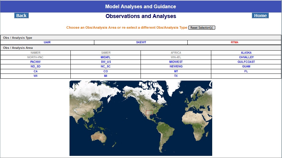 Observations and Analysis RTMA Selected